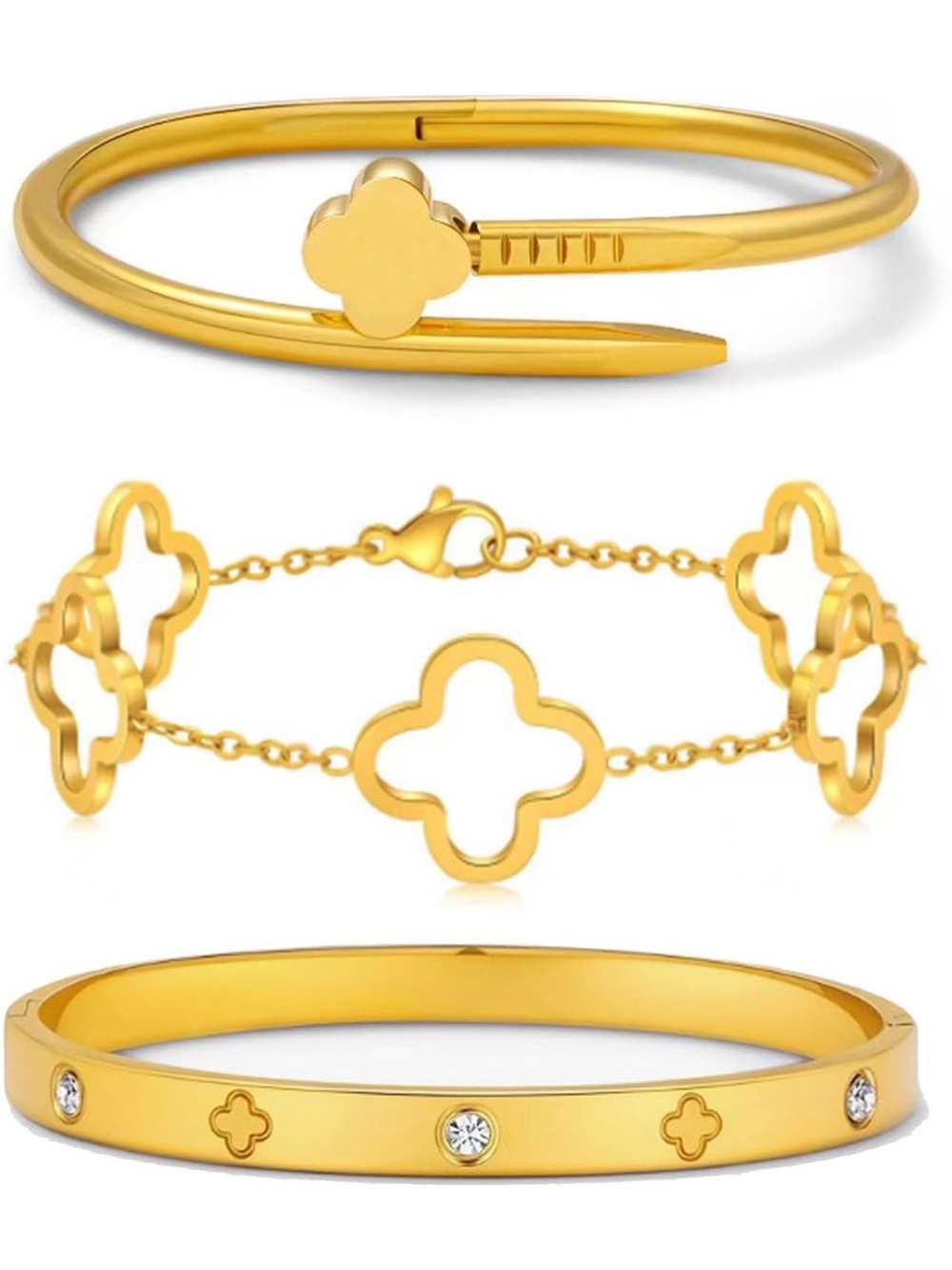 18k Gold plated lucky clover leaf bracelet set of 3 ⭐️women jewelry